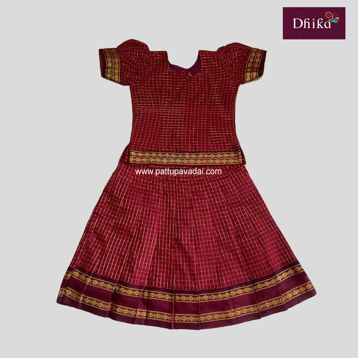 Cotton Pavadai Maroon – Traditional Cotton Skirt for Kids
