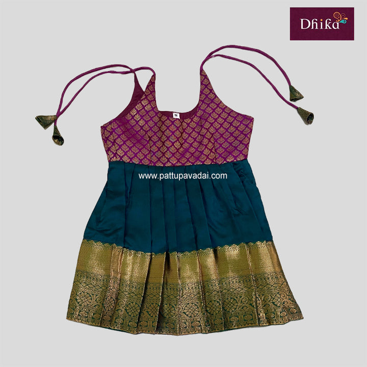 Dark Green & Magenta Silk Frock for Kids – Festive & Party Wear Dress