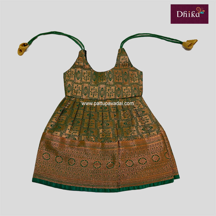 Golden & Green Silk Frock for Girls – Premium Festive & Party Wear Dress
