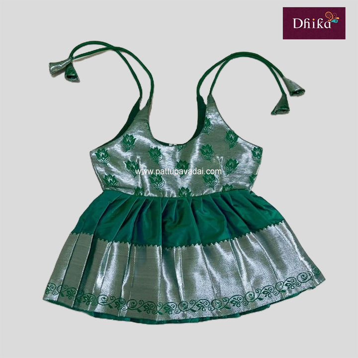 Rama Green & Silver Silk Frock for Girls – Traditional Party & Festive Wear