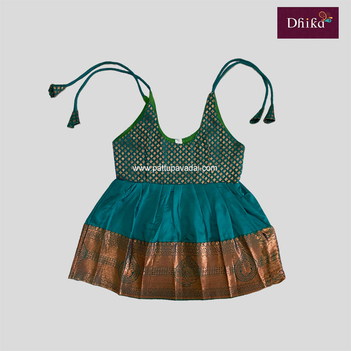 Rama Green & Copper Silk Frock for Girls – Party & Festive Wear Dress
