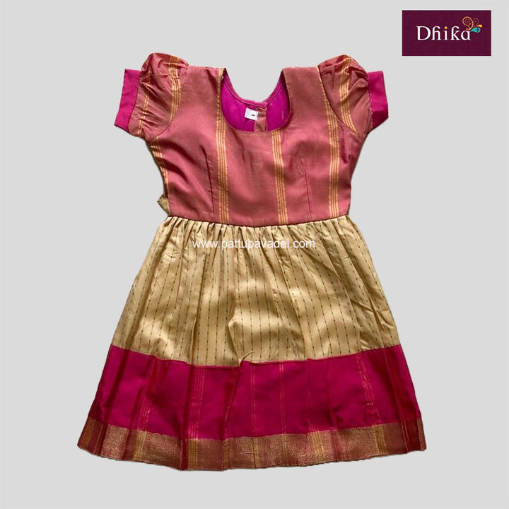 Baby Pink & Cream Silk Cotton Frock for Girls & Kids – Stylish Party & Festive Dress