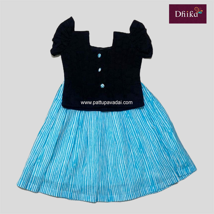 Sky Blue and Black Cotton Hakoba Co-ord Set – Traditional Embroidered Cotton Outfit for Kids