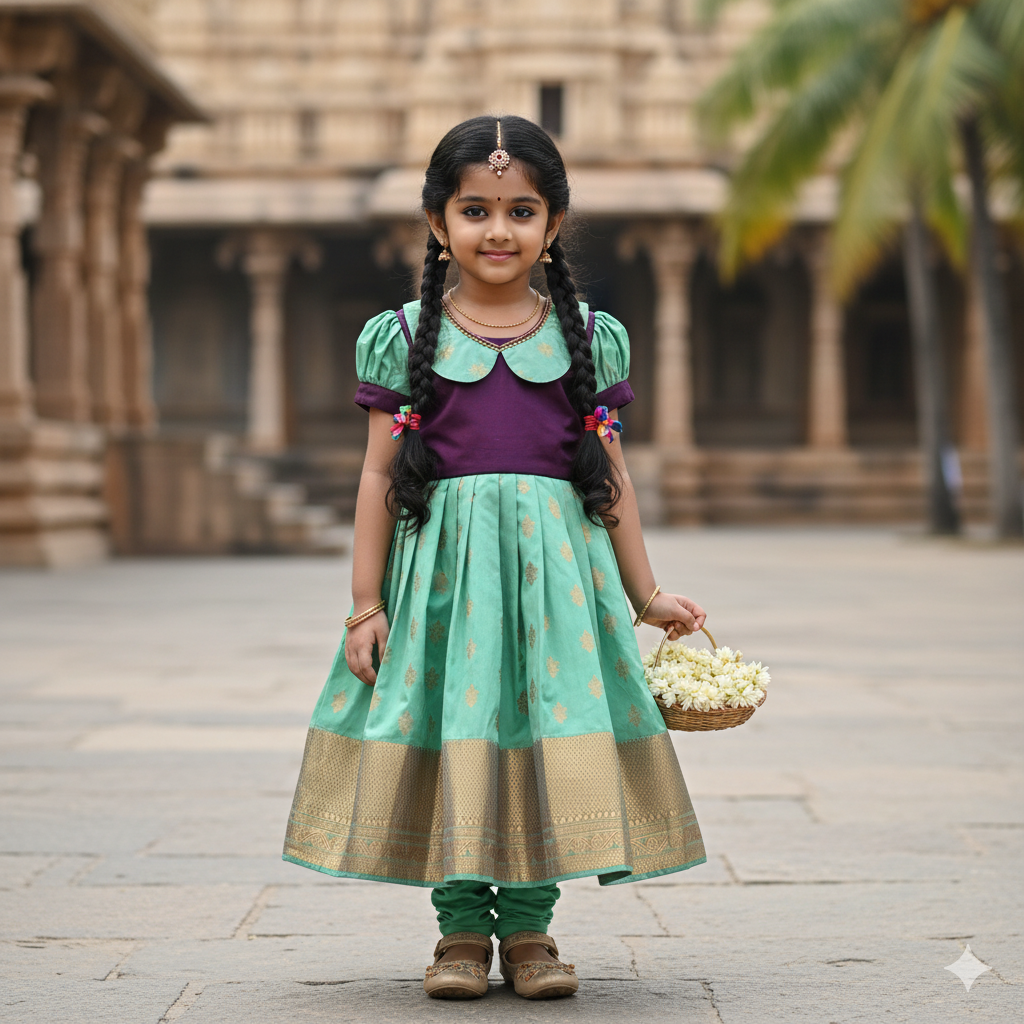 Pista Green & Brown Soft Silk Frock for Girls & Kids – Stylish Party & Festive Dress