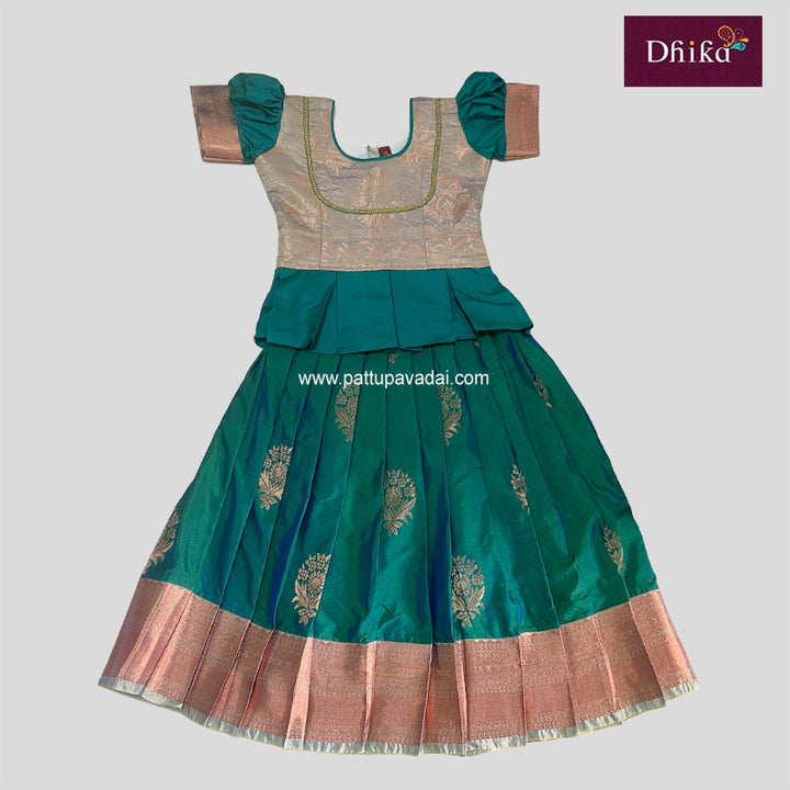 Soft Silk Pavadai Rama Green with Pastel