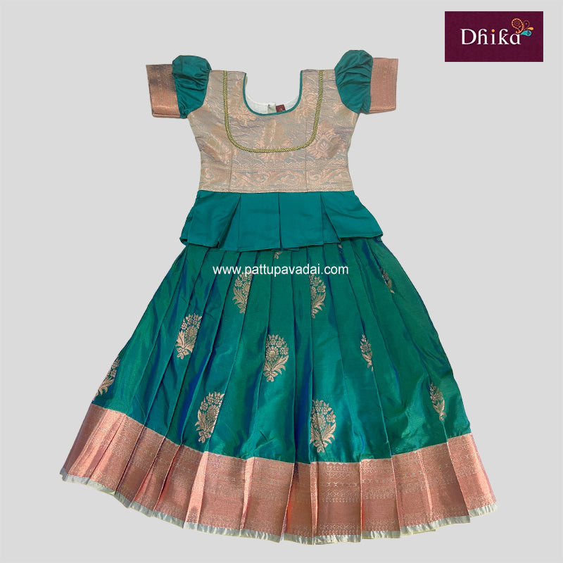 Soft Silk Pavadai Rama Green with Pastel