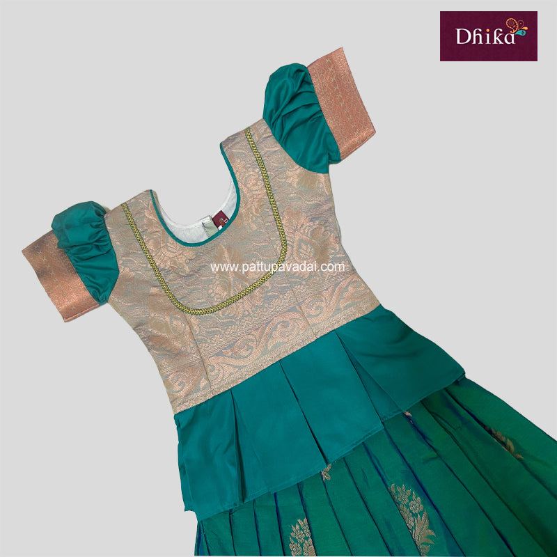 Soft Silk Pavadai Rama Green with Pastel