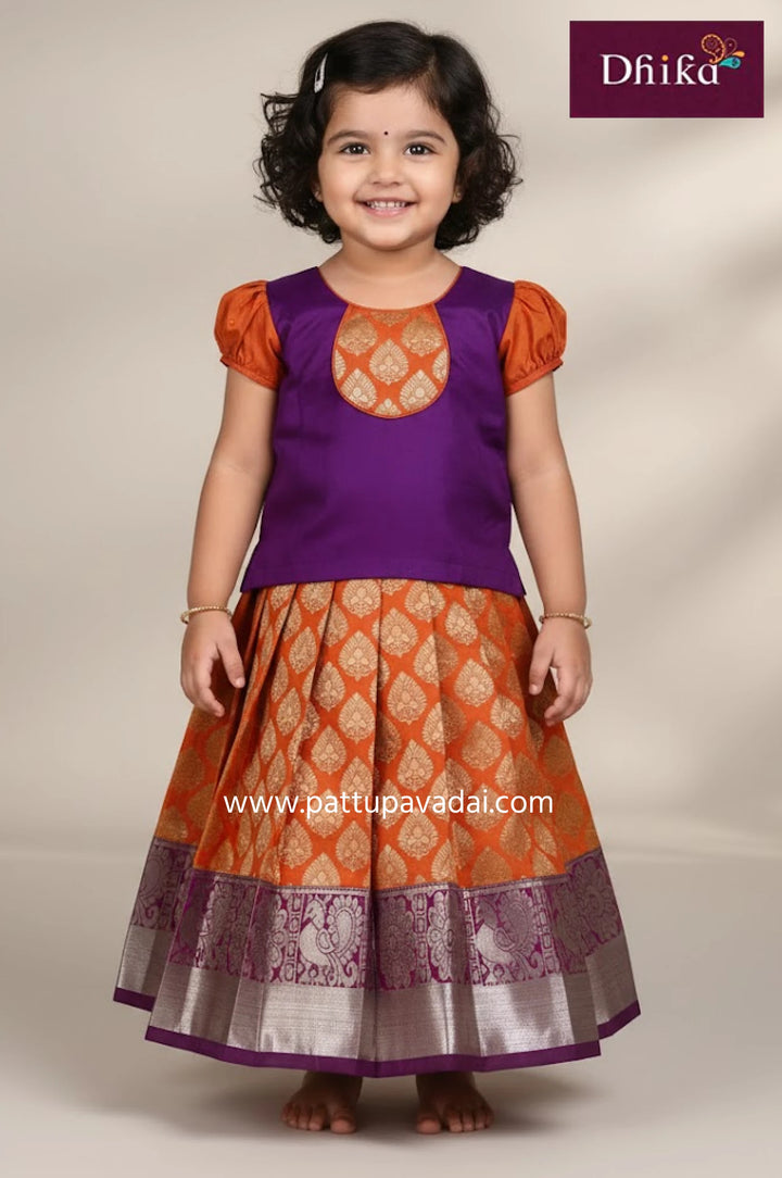 Art Silk Pavadai Orange and Violet