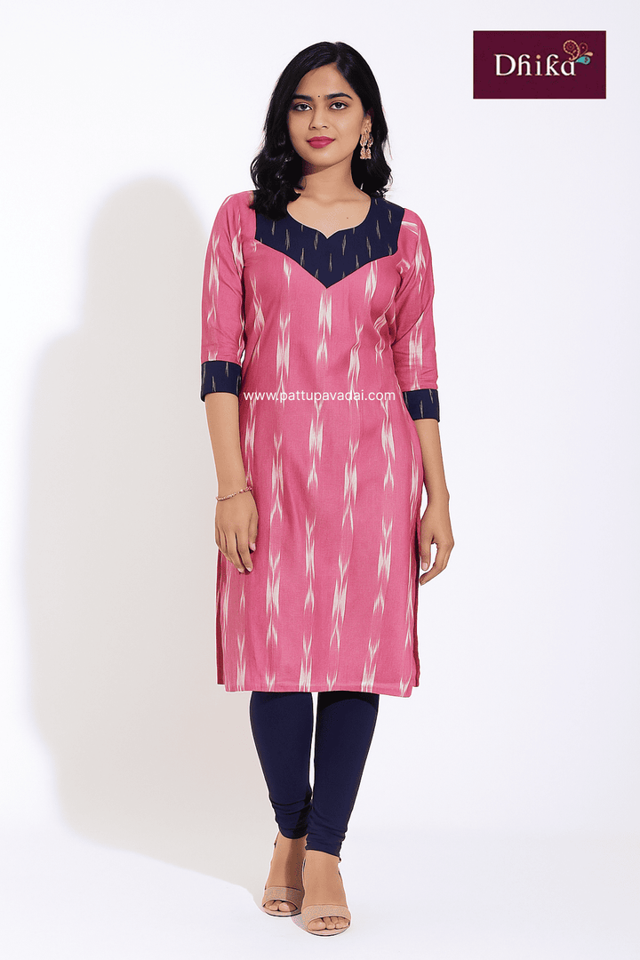 Baby Pink Ikkat Cotton Kurti