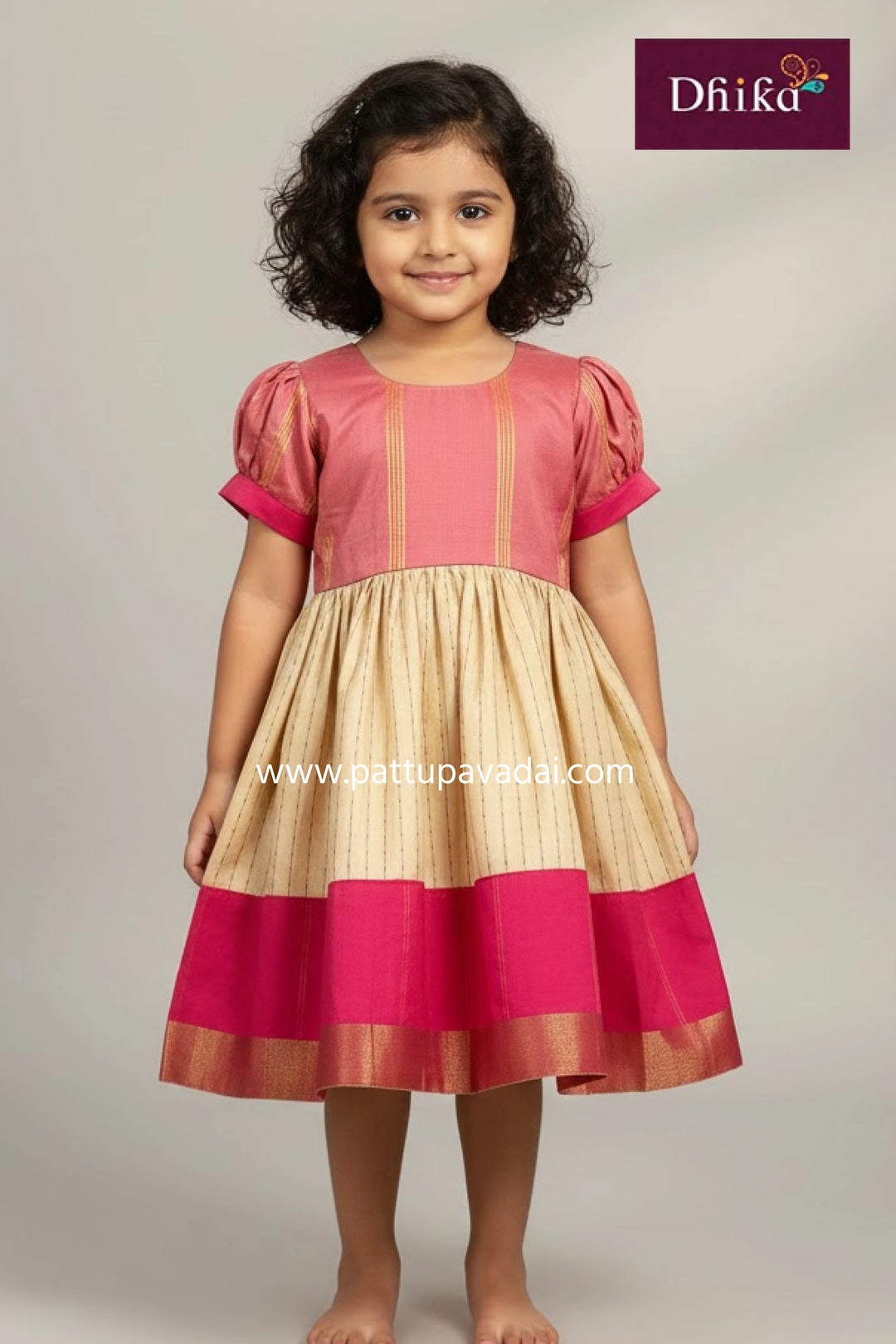 Baby Pink & Cream Silk Cotton Frock for Girls & Kids – Stylish Party & Festive Dress