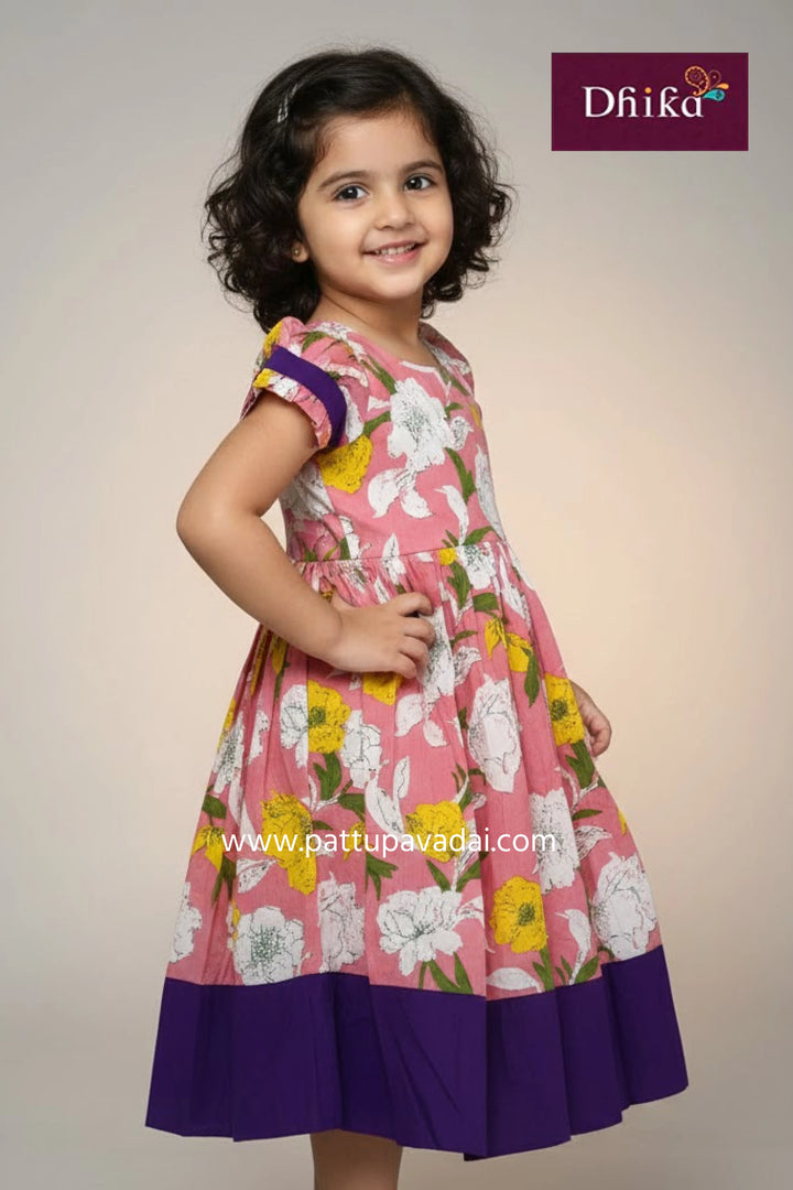 baby pink and violet soft cotton long gown for kids breathable lightweight cotton long dress for daily and night wear