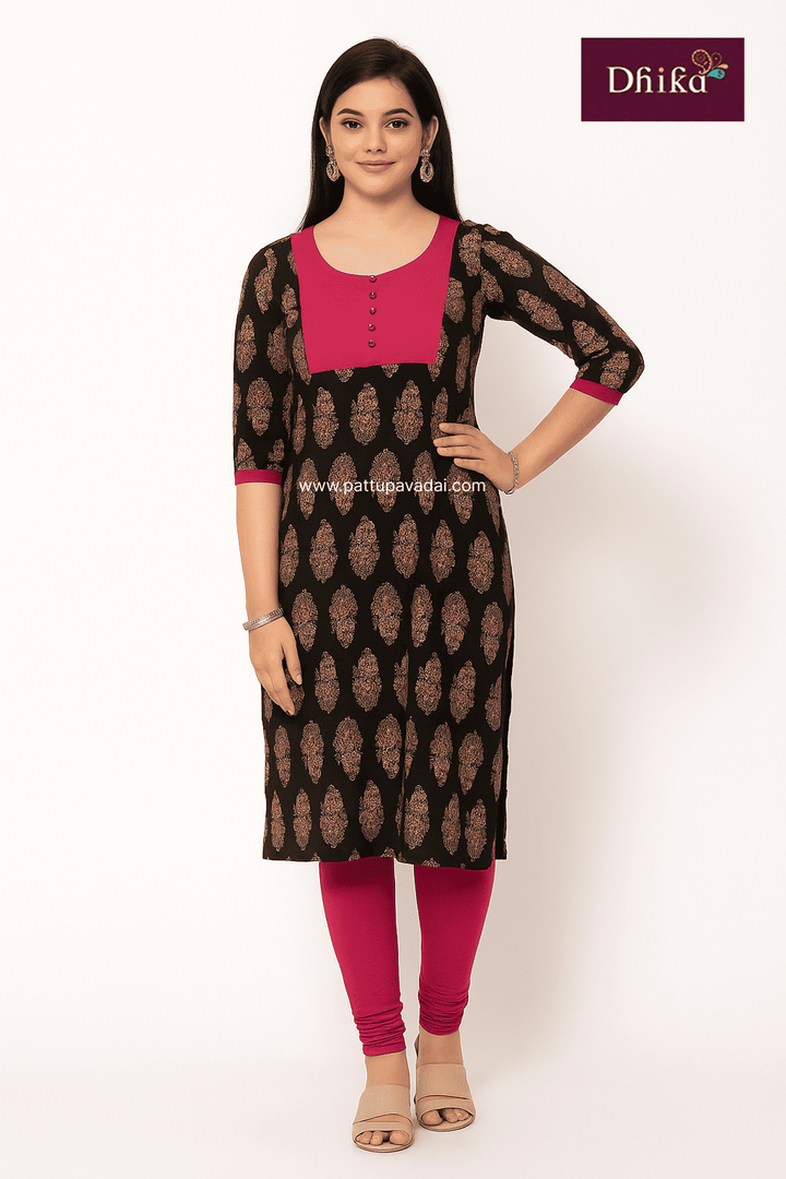 Black and Pink Jaipur Cotton Kurti