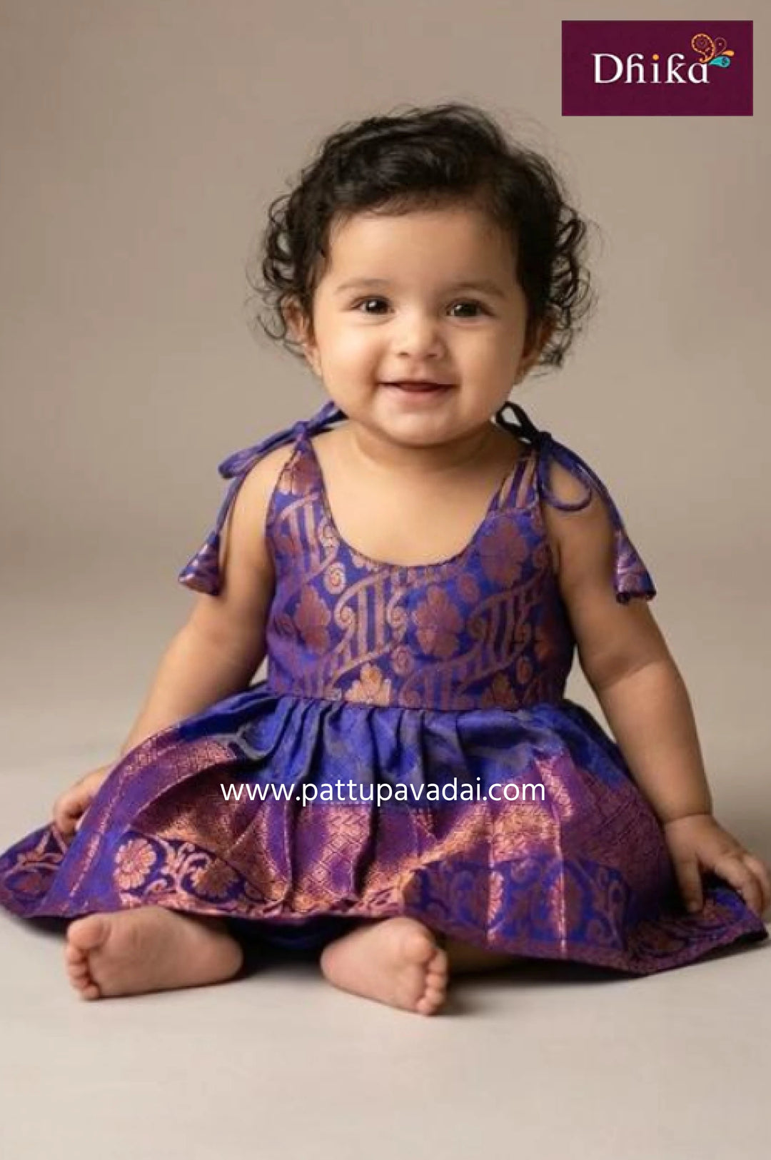 Blue and Golden Silk Frock for Kids