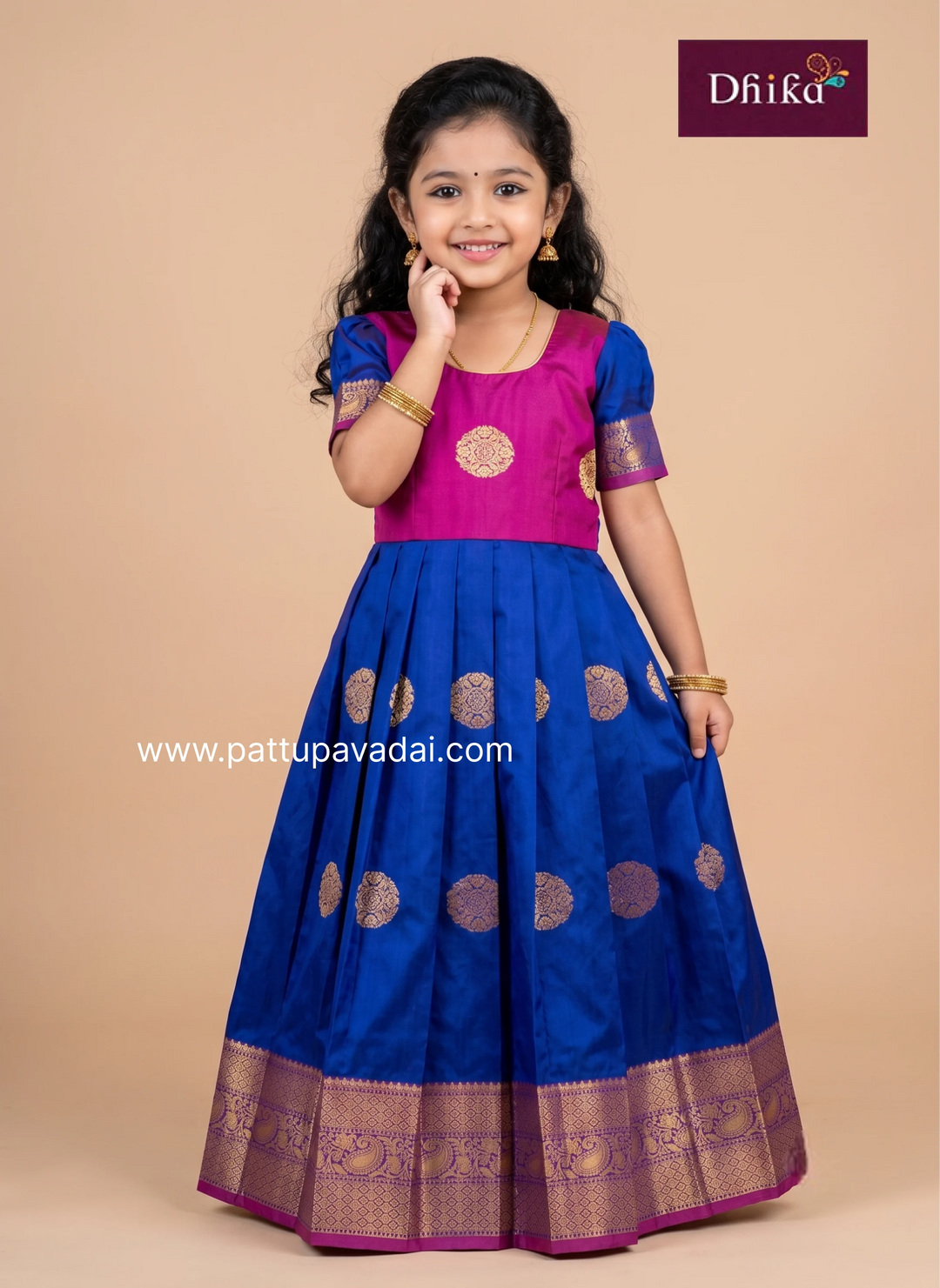 Girls blue and pink Semi Kanchi long gown for festive occasions