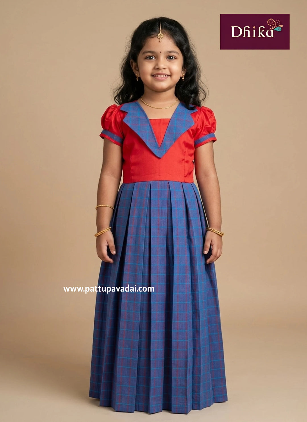 blue pink cotton long gown for girls breathable comfortable ethnic dress