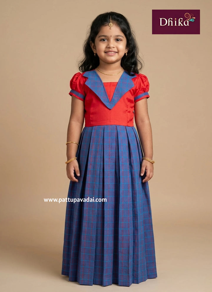 blue pink cotton long gown for girls breathable comfortable ethnic dress