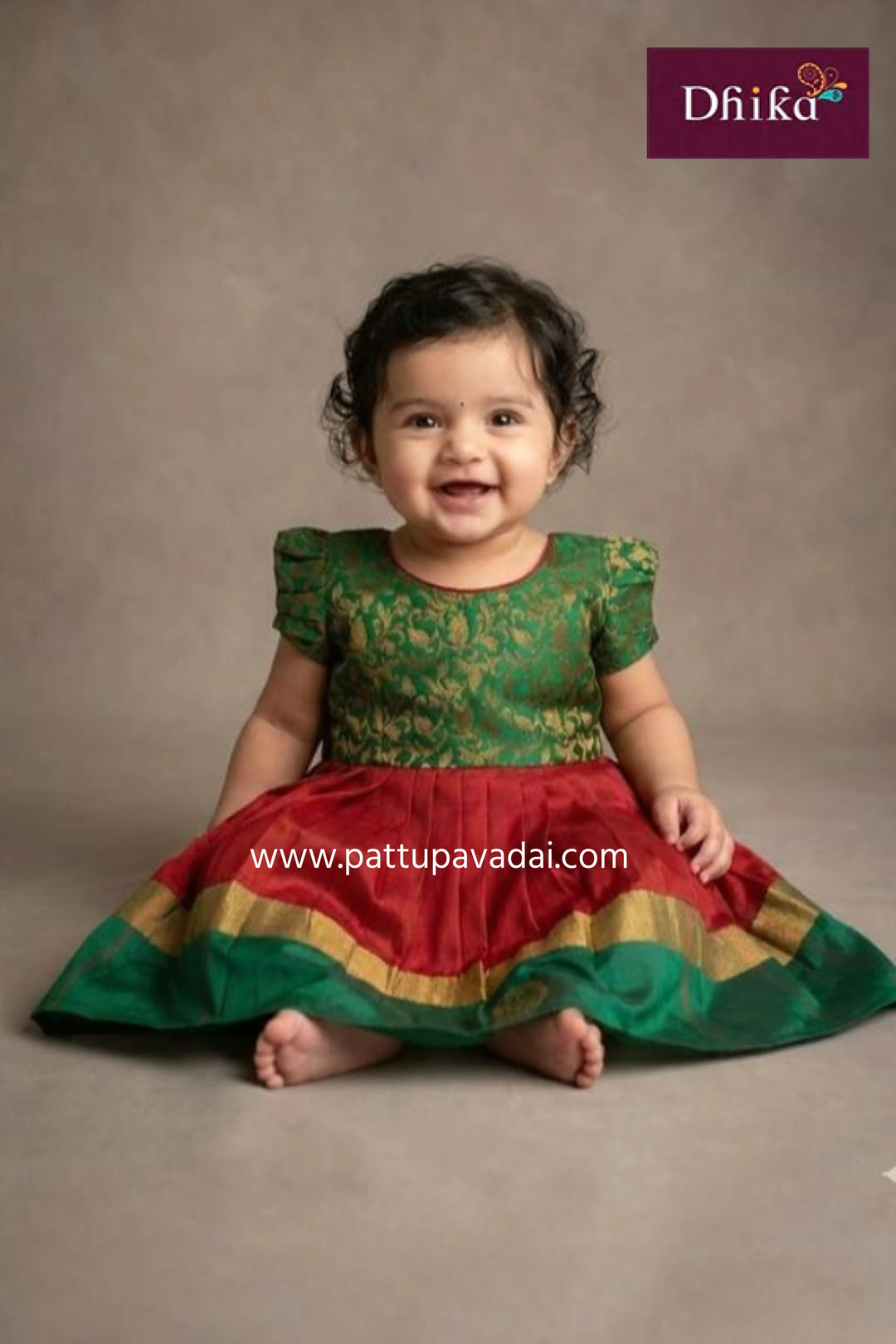 brocade frock red and green with green brocade yoke and zari border silk cotton frock for kids