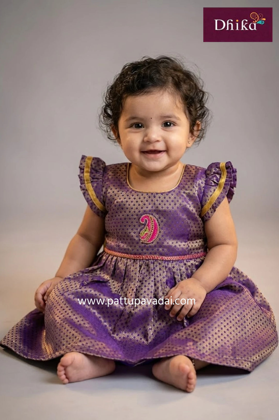 violet and pink brocade frock for toddlers soft cotton lined festive kids wear