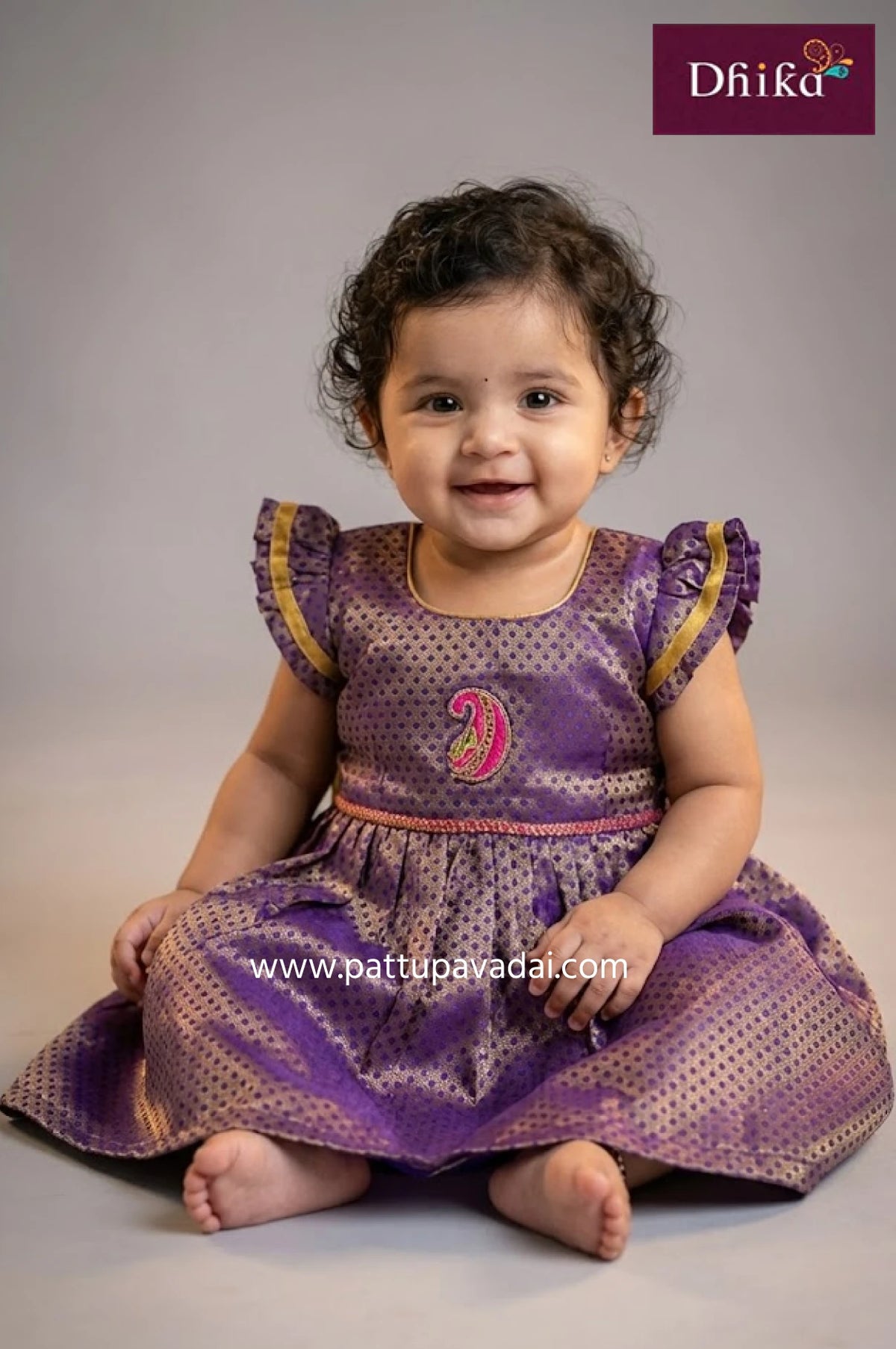 violet and pink brocade frock for toddlers soft cotton lined festive kids wear