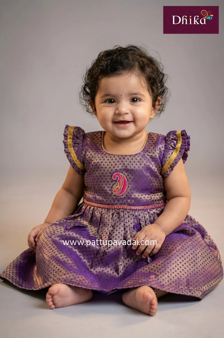 violet and pink brocade frock for toddlers soft cotton lined festive kids wear