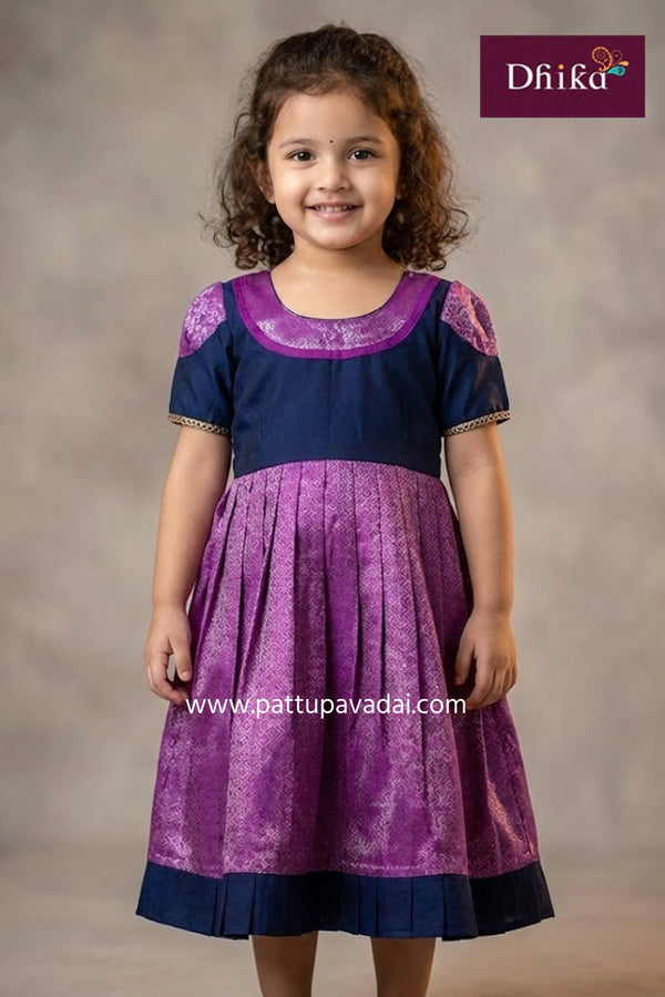 brocade silk frock magenta and navy blue kids traditional pattu frock with premium handwork and soft cotton lining available online at pattupavadai.com