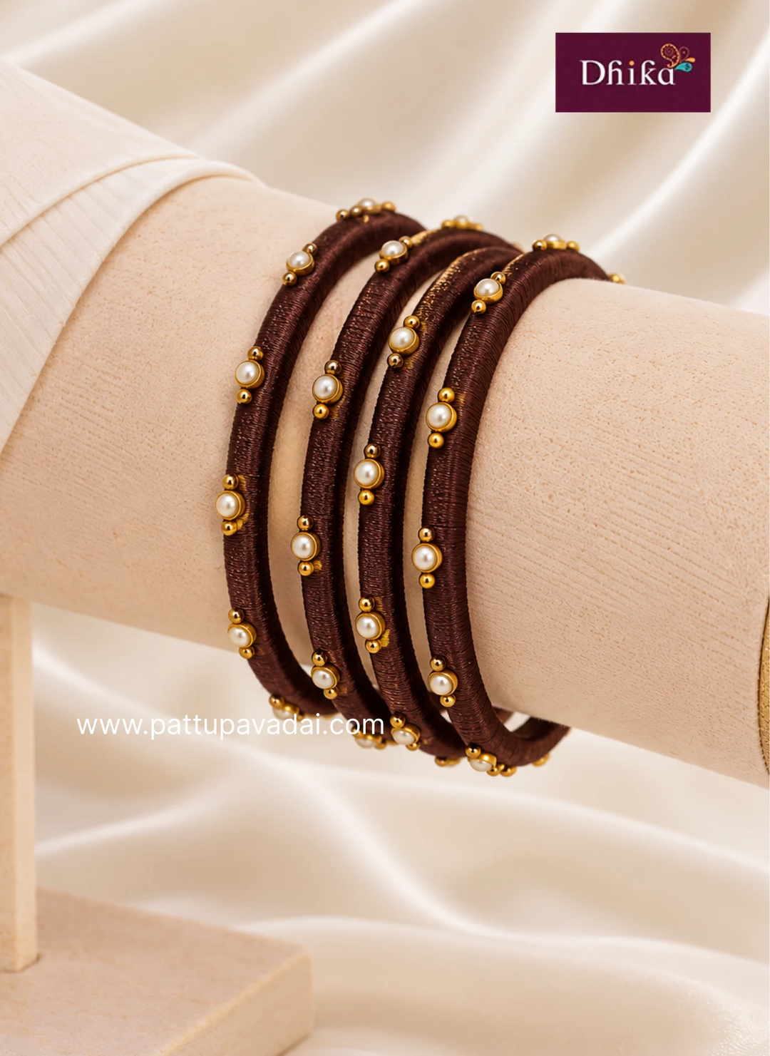 brown and golden silk thread bangles 4 pcs