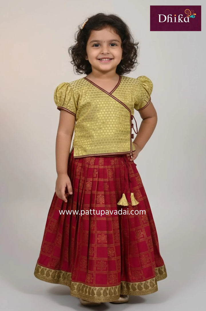 Cream Brocade Top with Maroon Skirt