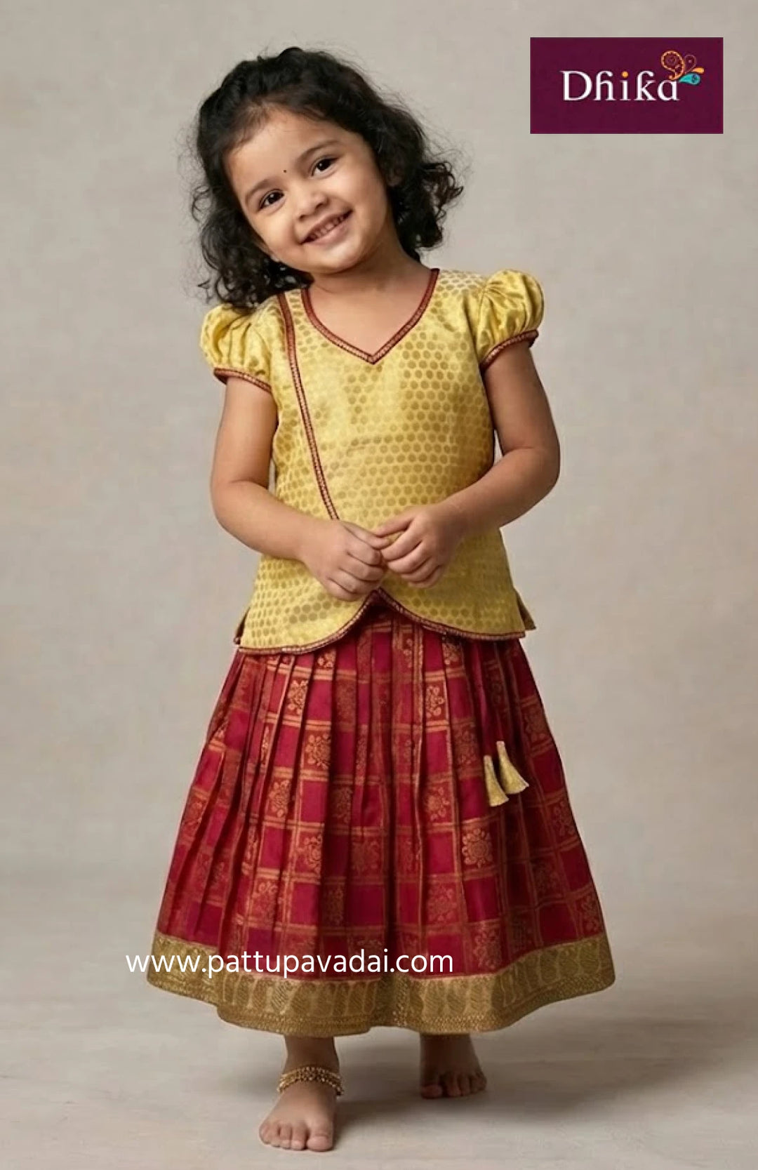 Cream Brocade Top with Maroon Skirt