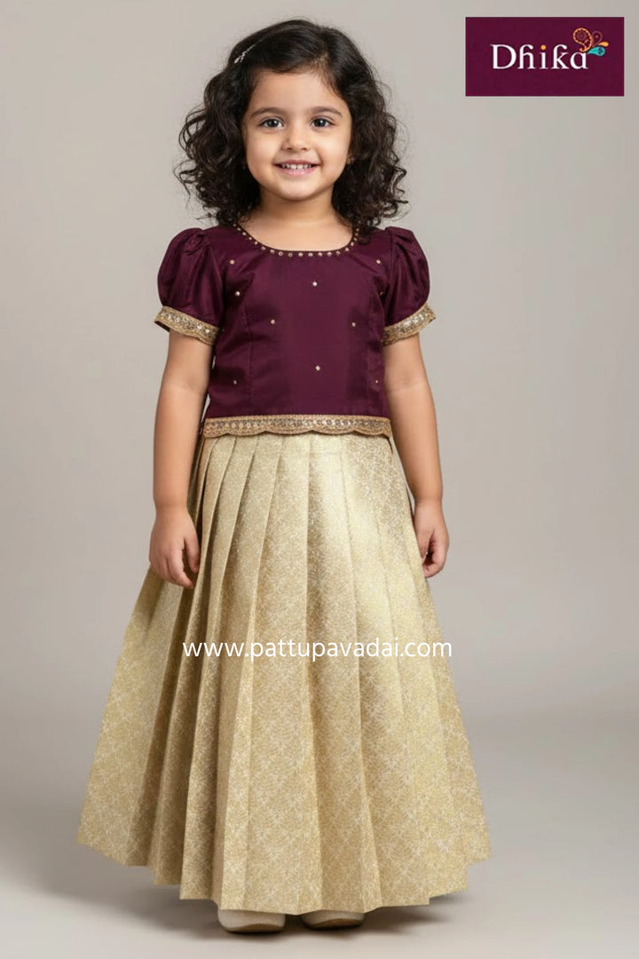 Cream and Brown Designer Skirt and Top – Traditional Occasion Wear Set for Kids