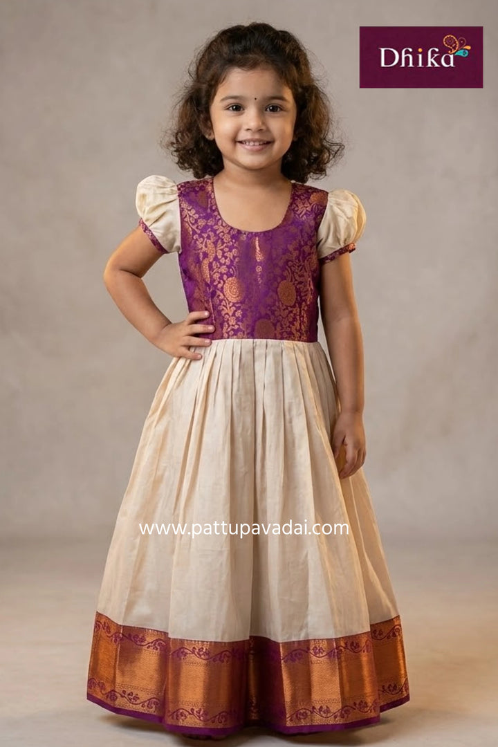 cream and magenta silk long gown elegant party wear gown with luxurious silk fabric