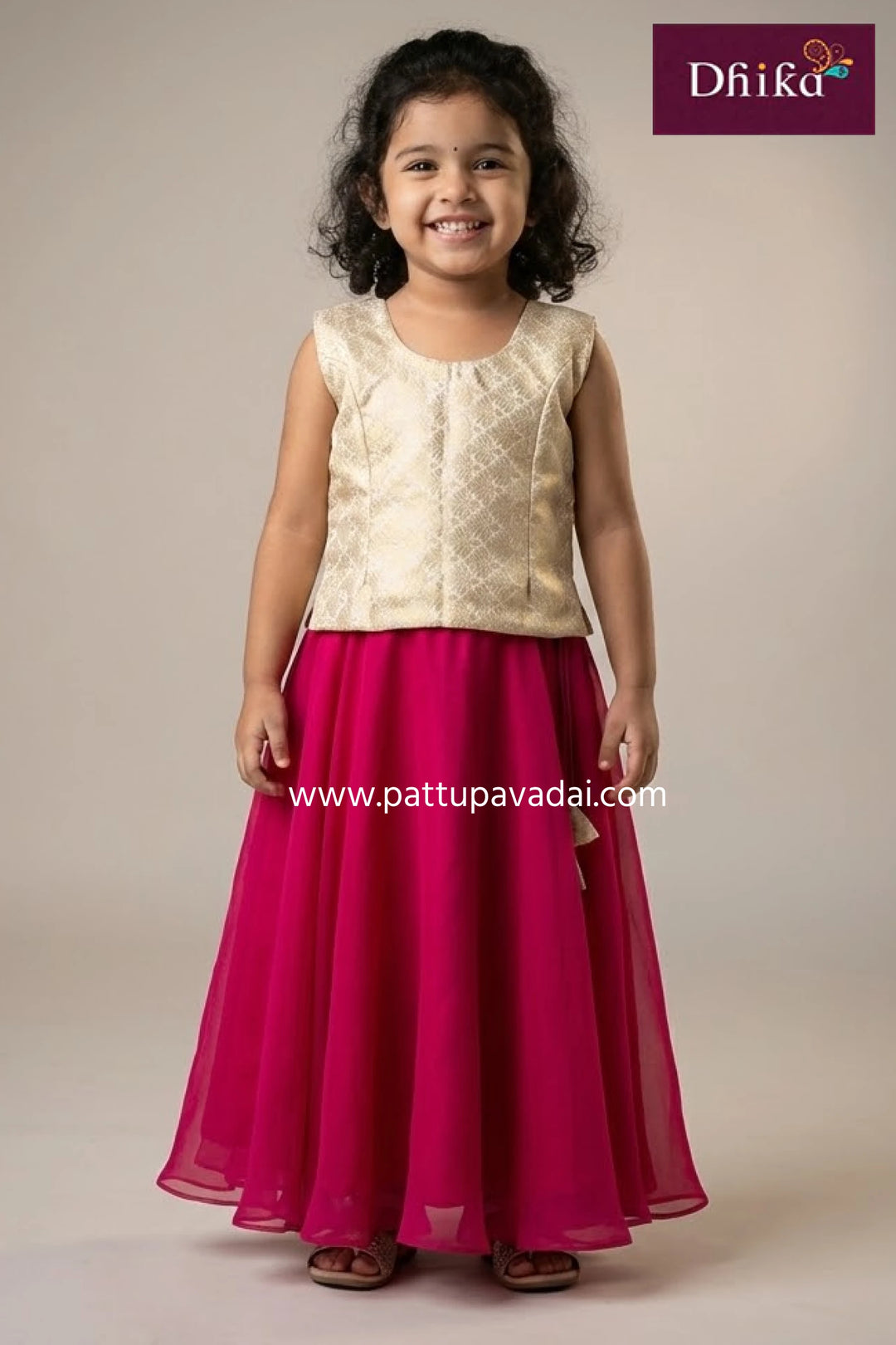 Cream and Pink Fancy Langa – Traditional Festive Skirt Set for Kids