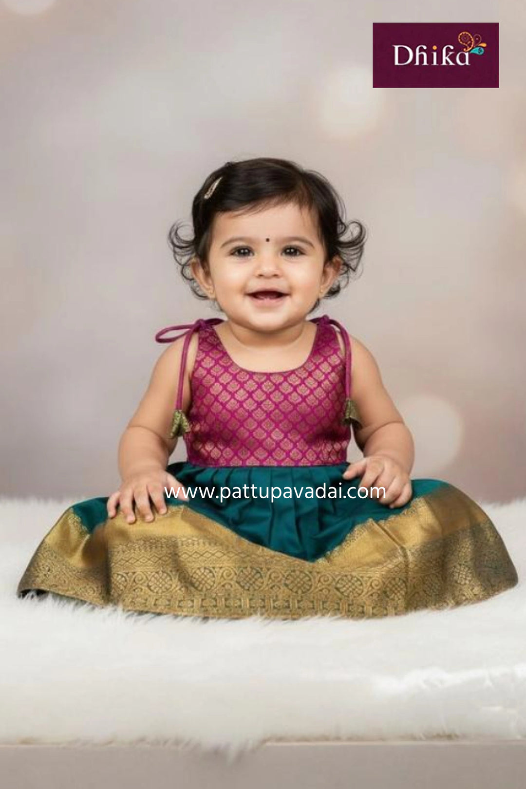 DarkGreen_MagentaSilkFrockforKids_Festive_PartyWearDress