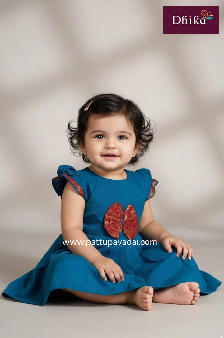 peacock blue and red designer frock for kids elegant party wear