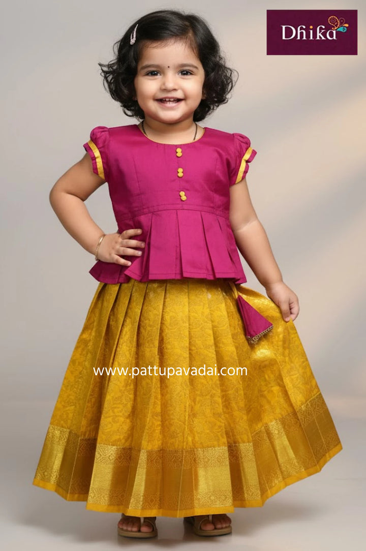 Designer Pure Silk Pavadai Yellow and Reddish Pink