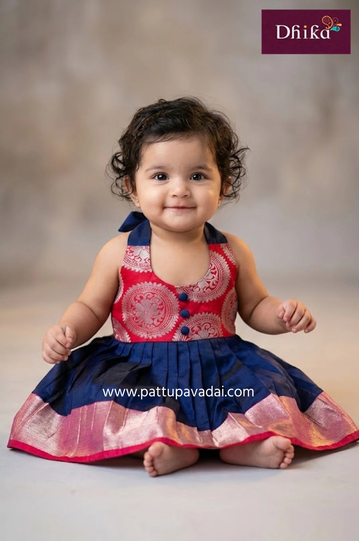 red and navy blue designer silk frock halter neck party wear for kids