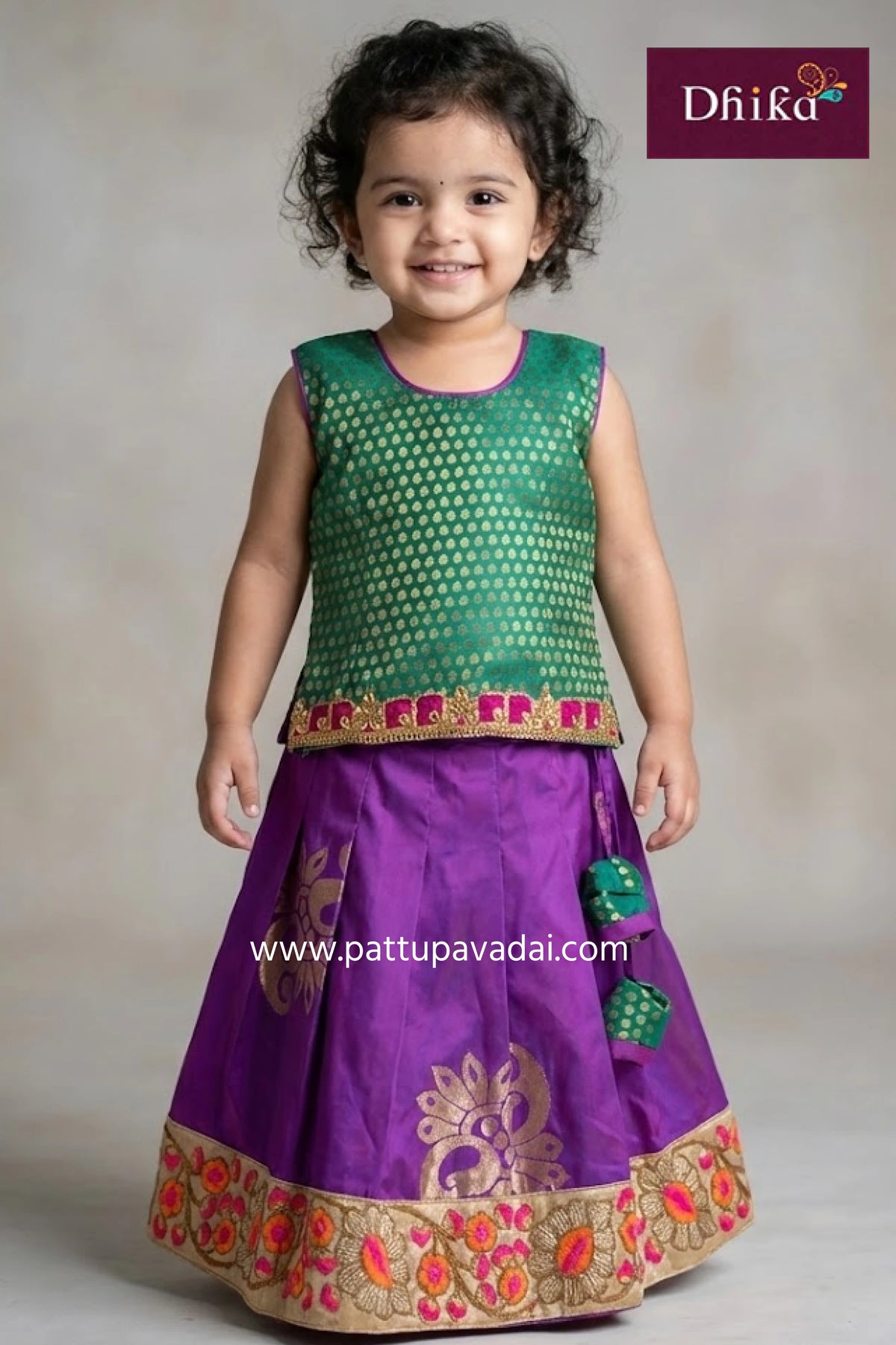 designer silk pavadai magenta and green traditional pattu pavadai for kids with cotton lining from pattupavadai.com