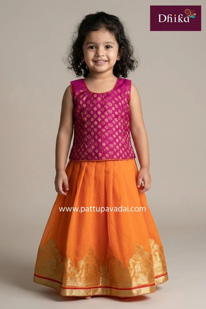 Designer Skirt Orange and Pink – Traditional Flared Skirt for Kids