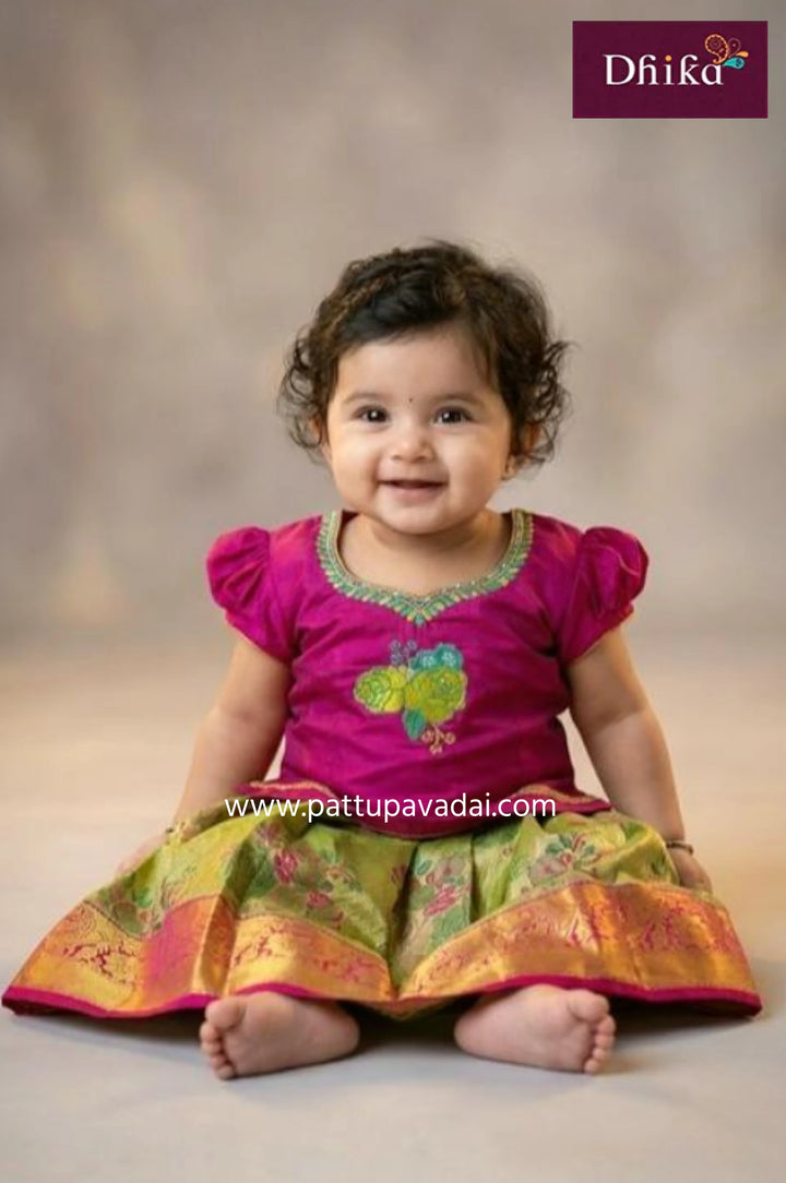 Embroidery Pure Silk Tissue Pavadai Pink