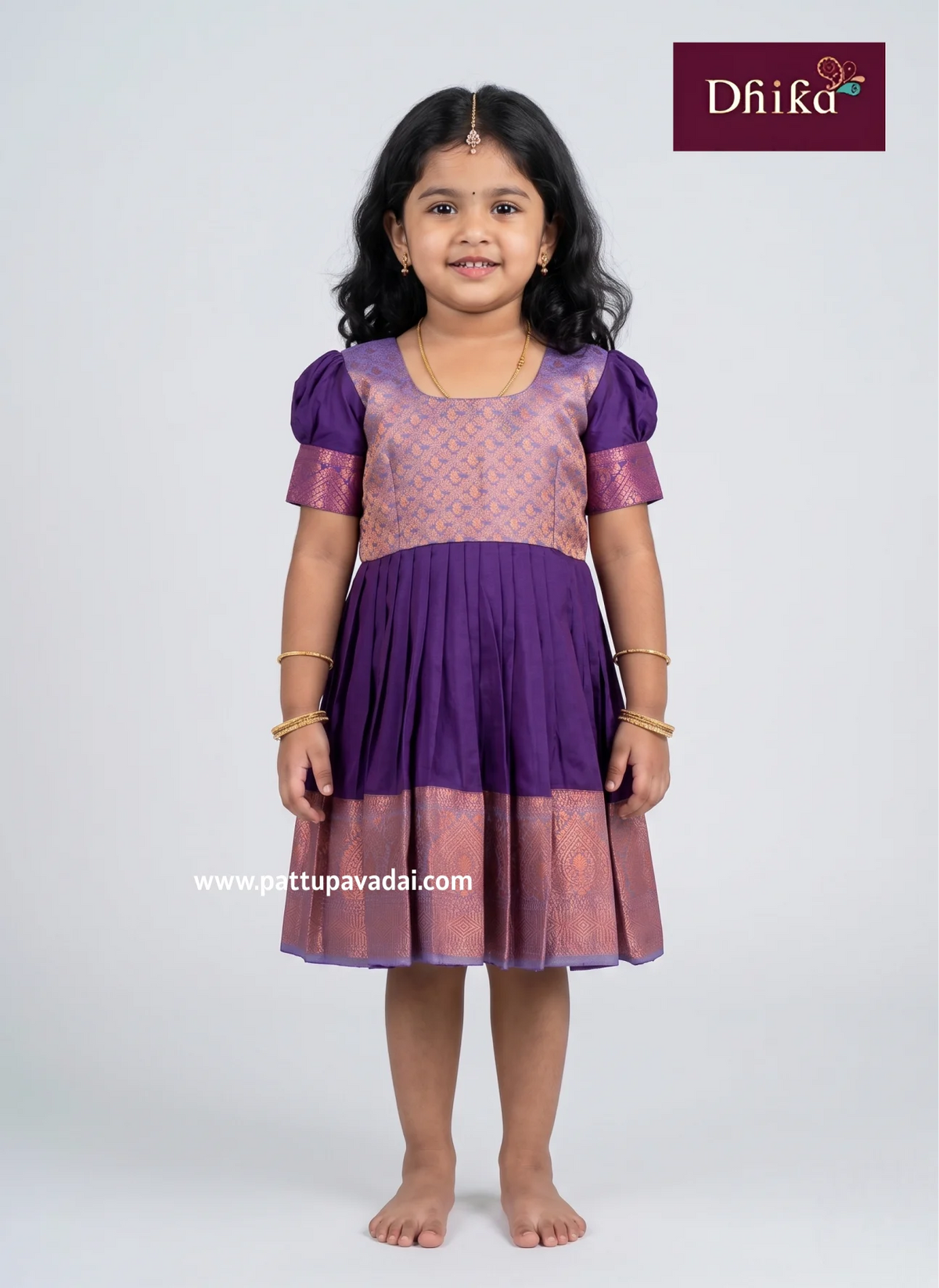 Violet Silk Frock for Girls – Elegant Kids Traditional Party Wear Dress