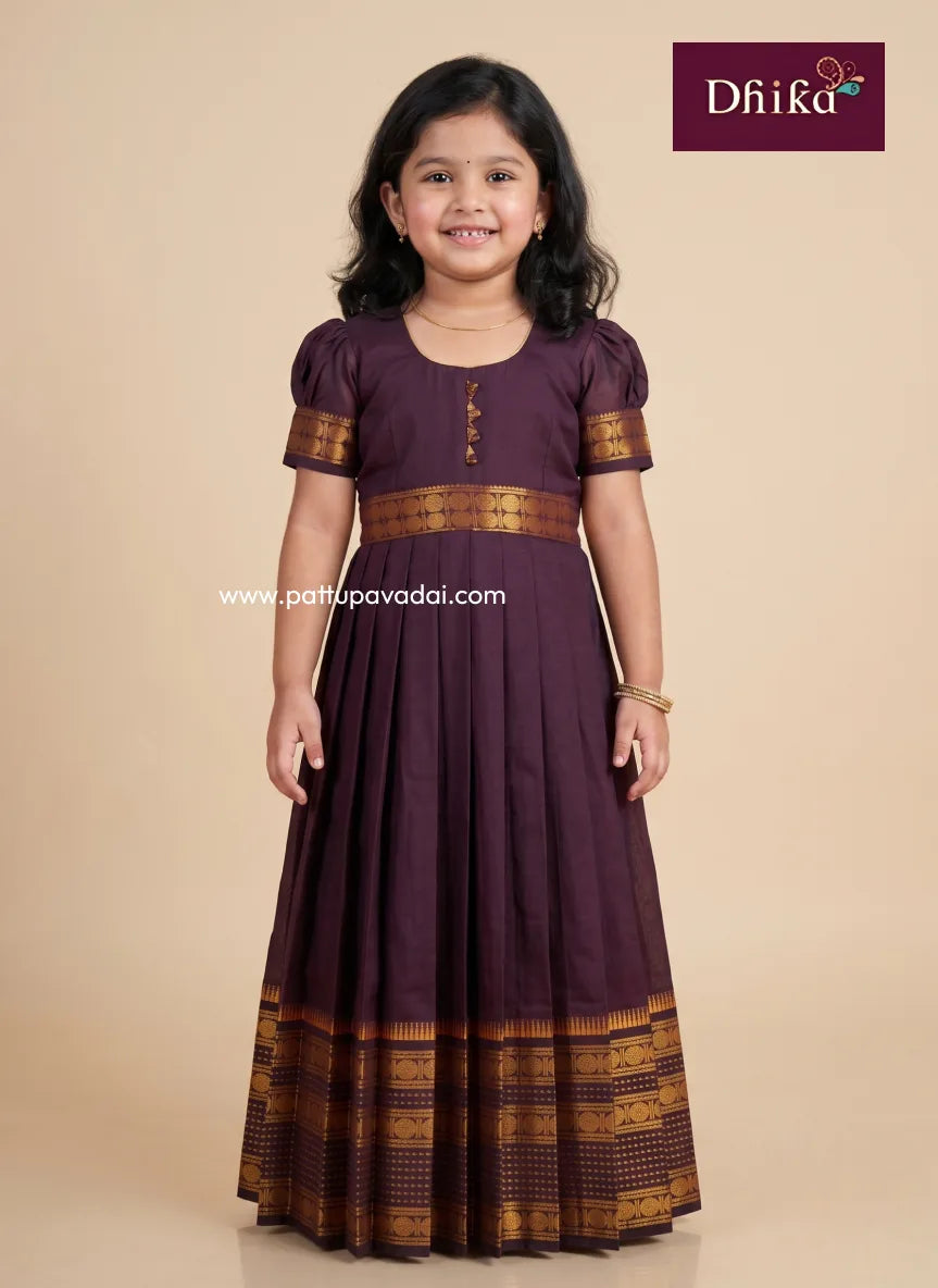 Coffee brown cotton long dress for girls