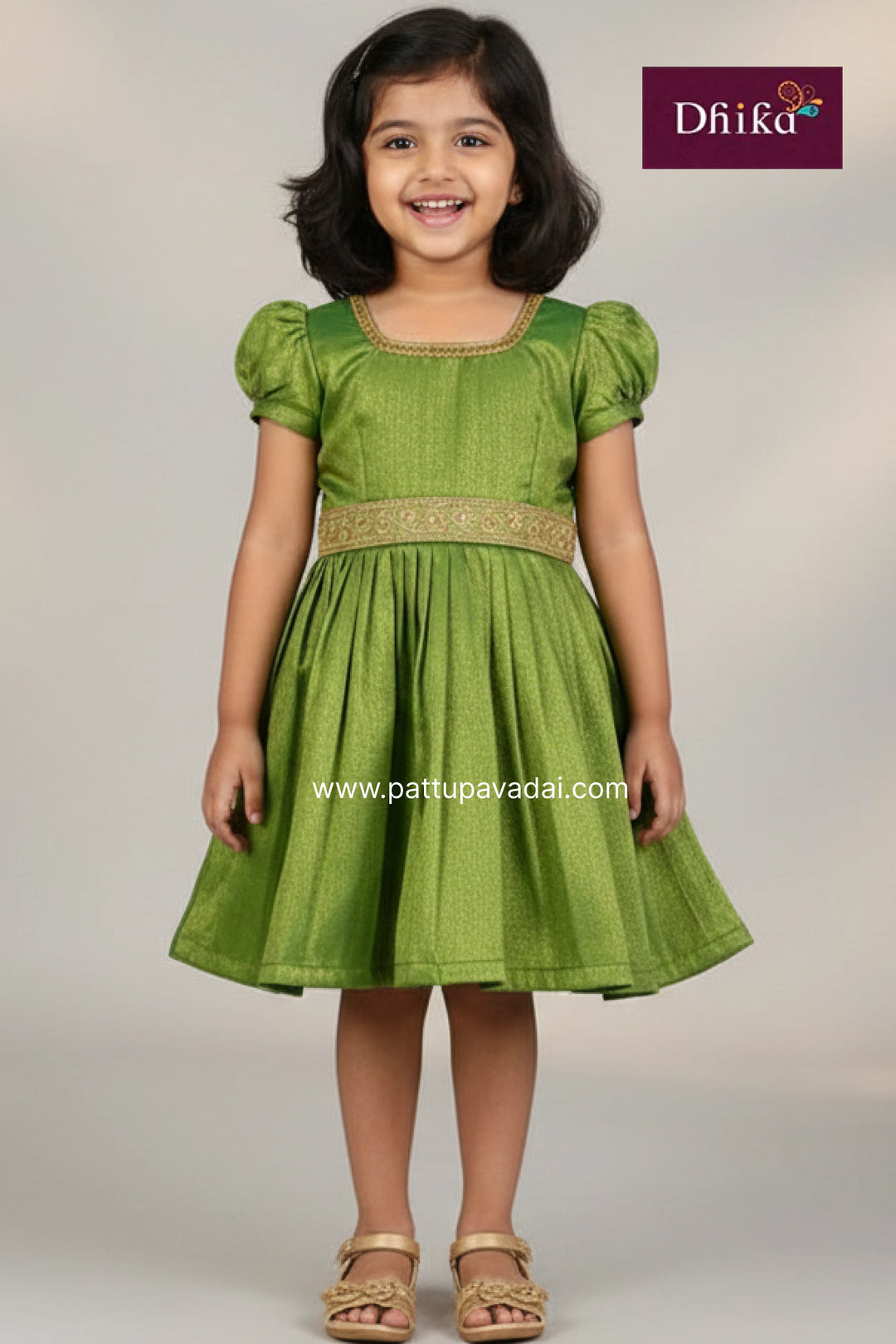 Green Tissue Silk Frock for Girls | Kids Party Wear Dress