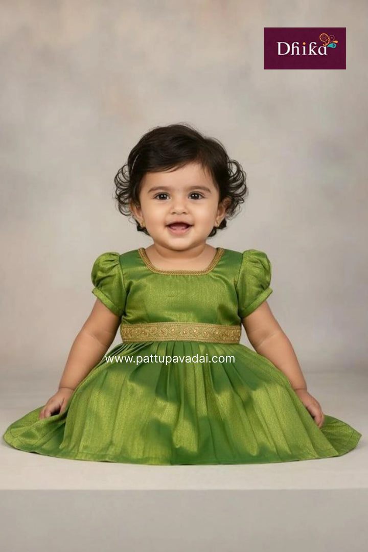 Green Tissue Silk Frock for Girls | Kids Party Wear Dress