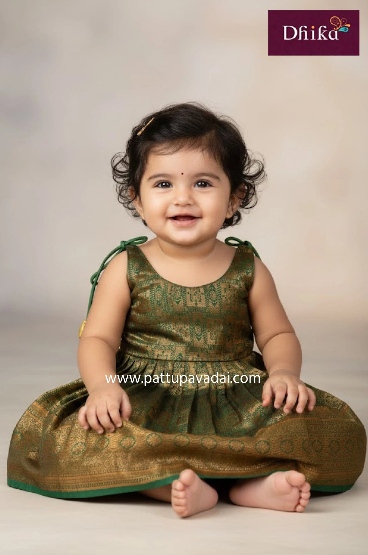 green and golden silk frock for kids elegant party wear
