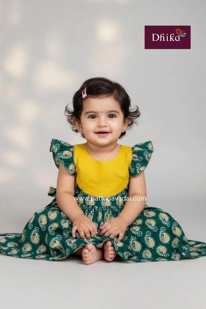 Green Soft Cotton Frock for Girls | Kids Casual & Festive Wear