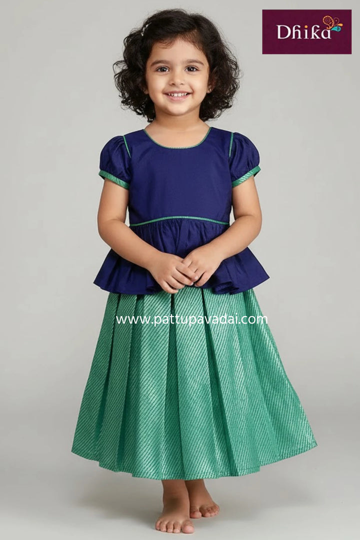 Green Tissue Skirt with Rama Green Crop Top – Kids Traditional Skirt and Top Set