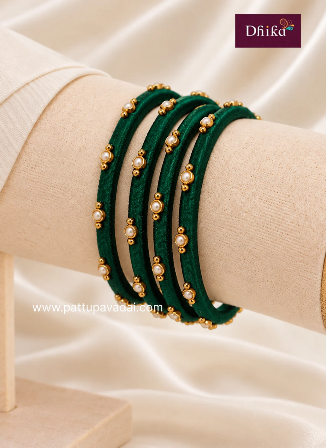 green and golden silk thread bangles 4 pcs