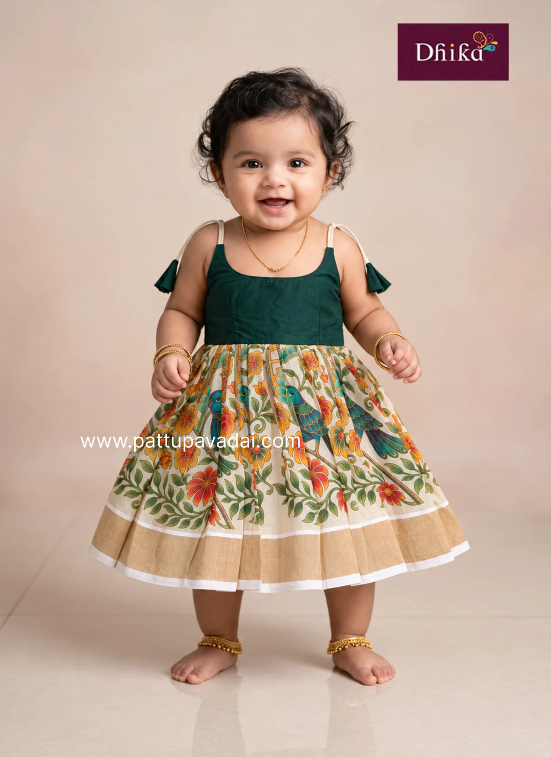green and sandal knot frock for baby girls