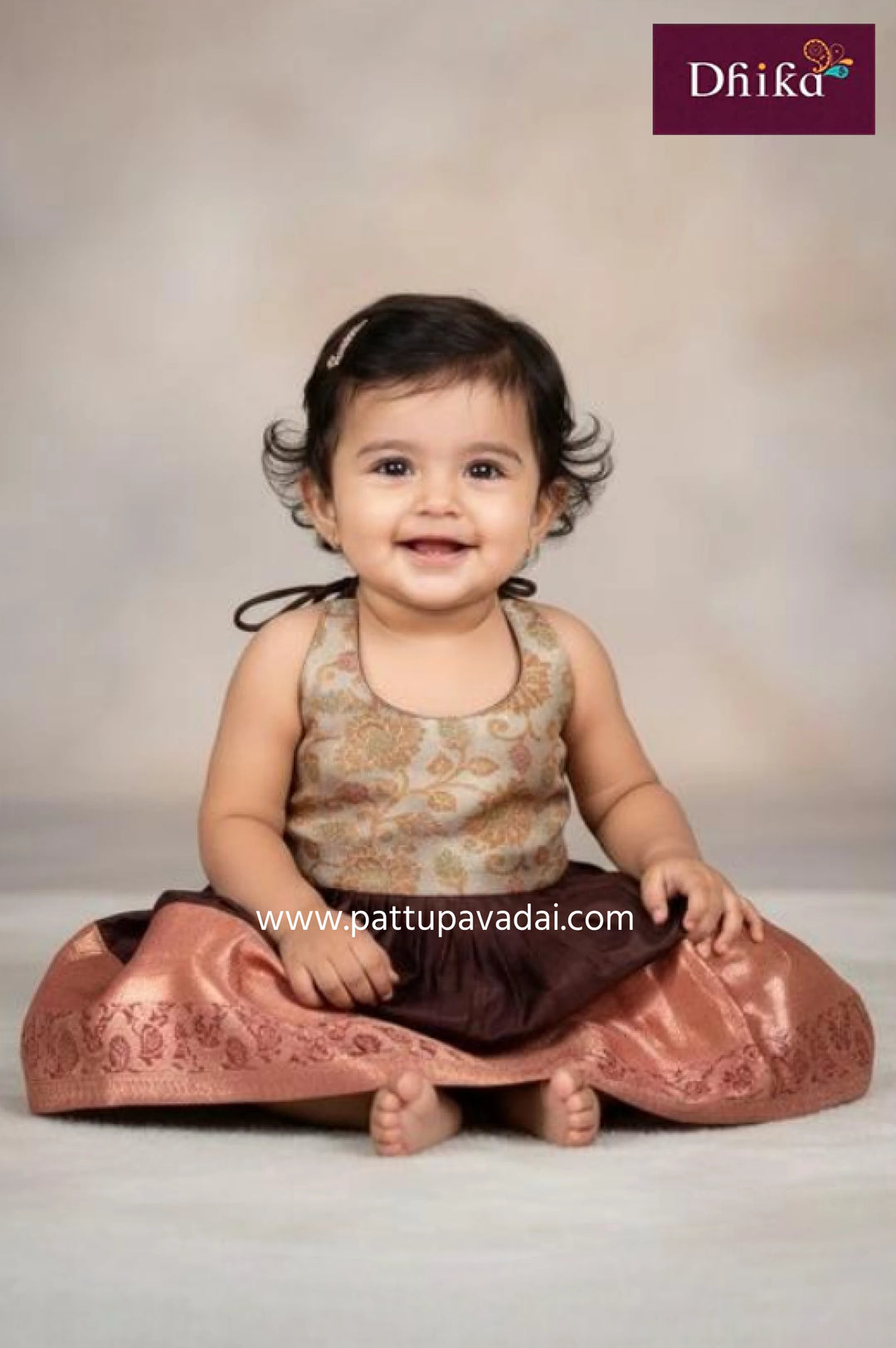 Grey & Brown Silk Frock for Kids
