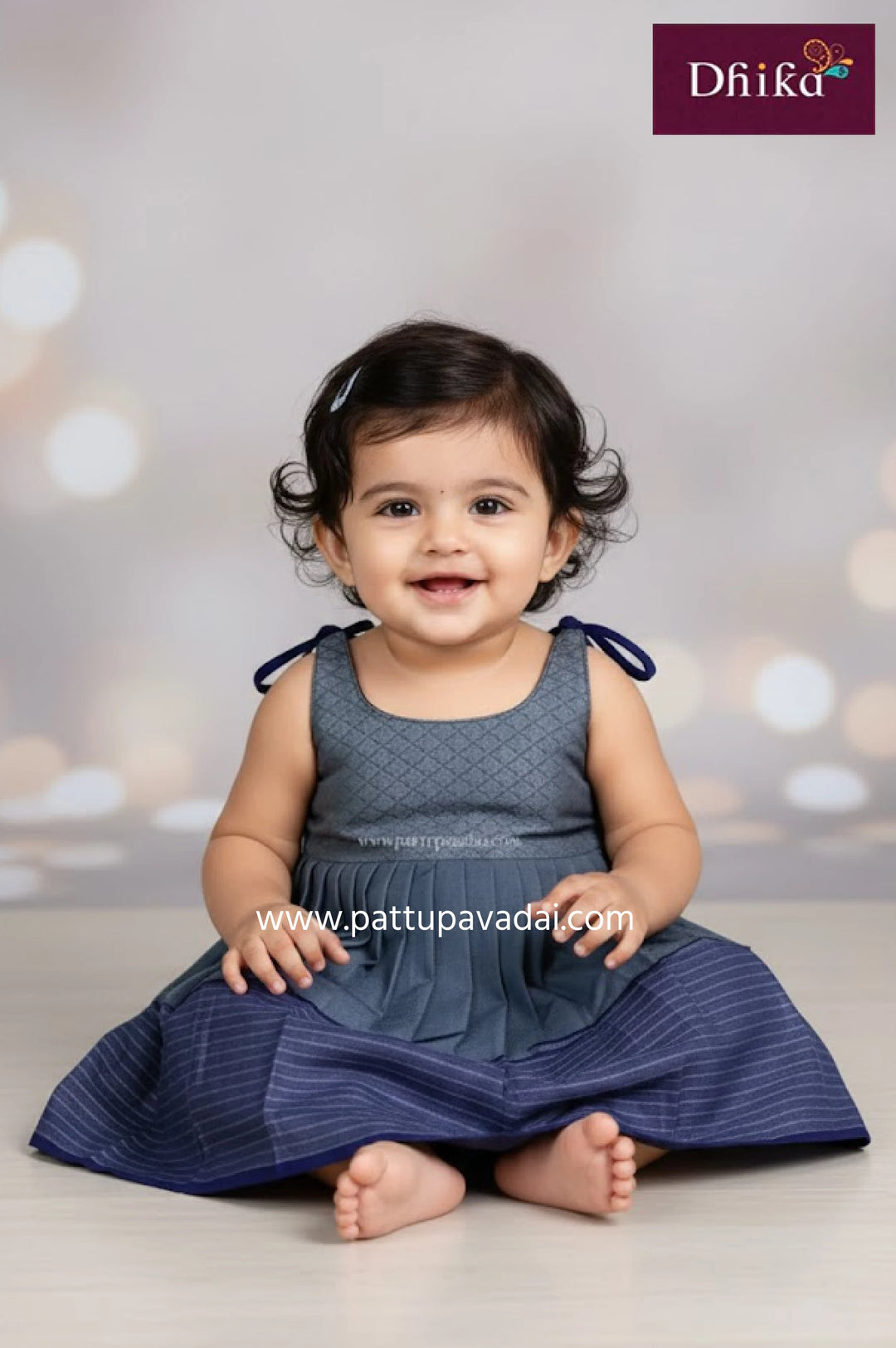 grey and silver silk knot frock for kids elegant party wear