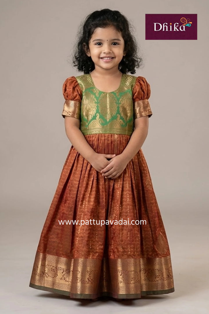 honey brown and green silk long gown traditional elegant party wear with soft silk drape